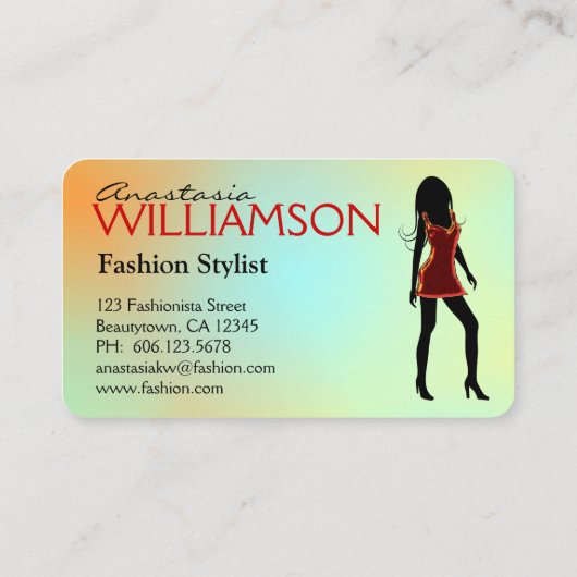 Mode Model Dragen Rode Jurk Stylist Visitekaartje (Achterkant)