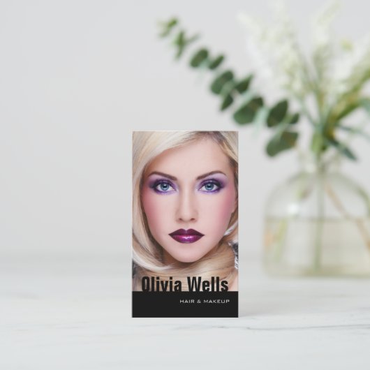 Mode Model Foto Zwart QR-code Visitekaartje (Staand voorkant)