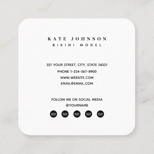 Mode Model Foto's QR Code Social Media Icons Vierkante Visitekaartje (Achterkant)