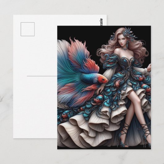 Mode model vrouw en een Betta vis Briefkaart (Voorkant / Achterkant)
