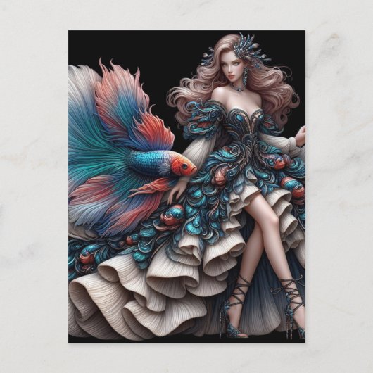 Mode model vrouw en een Betta vis Briefkaart (Voorkant)