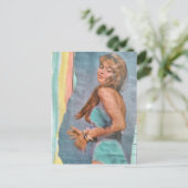 Mode model Vrouw in 1957 op het strand Briefkaart (Staand voorkant)