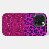 Mode Modern Roze Paarse Glitter Luipaard iPhone Hoesje (Achterkant horizontaal)
