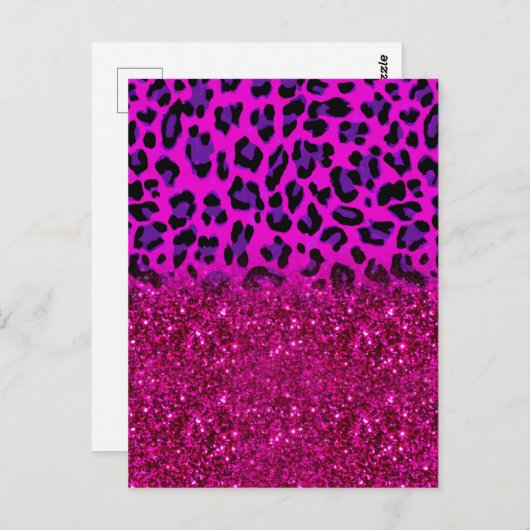 Mode Moderne roze Paarse glitter Leopard Briefkaart (Voorkant / Achterkant)