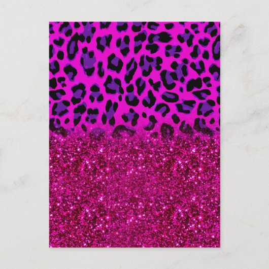 Mode Moderne roze Paarse glitter Leopard Briefkaart (Voorkant)