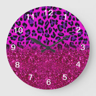 Mode Moderne roze Paarse glitter Leopard Grote Klok