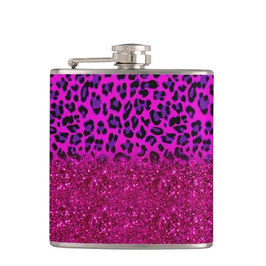 Mode Moderne roze Paarse glitter Leopard Heupfles (Voorkant)