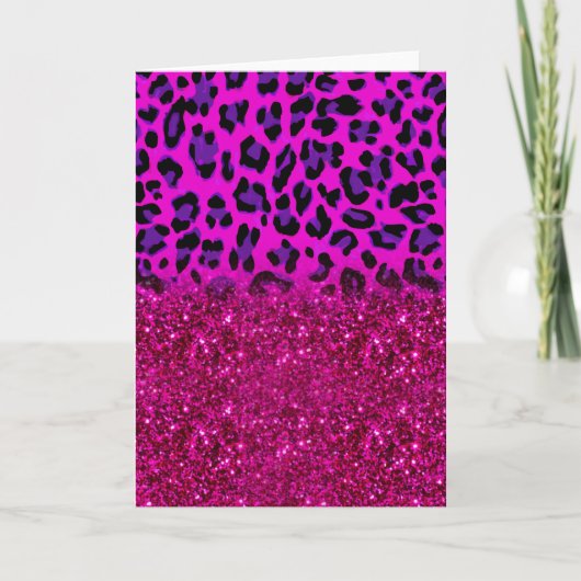 Mode Moderne roze Paarse glitter Leopard Kaart (Voorkant)