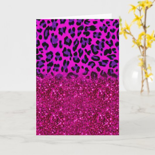 Mode Moderne roze Paarse glitter Leopard Kaart (Gele Bloem)