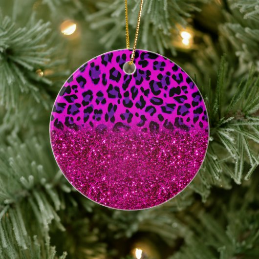 Mode Moderne roze Paarse glitter Leopard Keramisch Ornament (Boom)