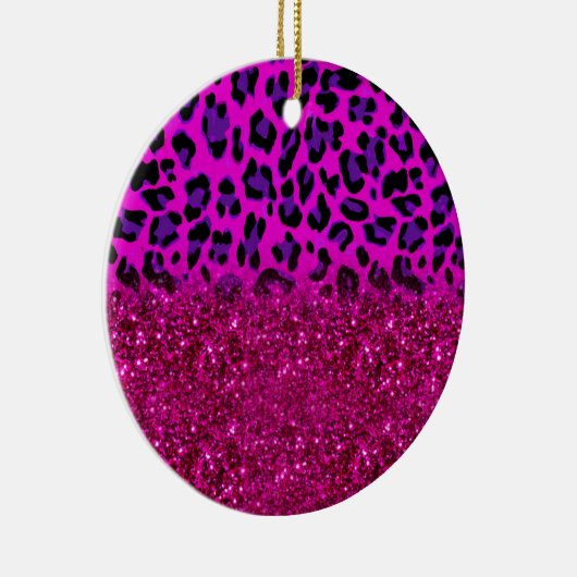 Mode Moderne roze Paarse glitter Leopard Keramisch Ornament (Rechts)