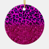 Mode Moderne roze Paarse glitter Leopard Keramisch Ornament (Voorkant)