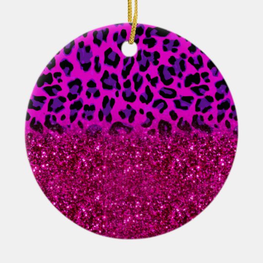 Mode Moderne roze Paarse glitter Leopard Keramisch Ornament (Voorkant)
