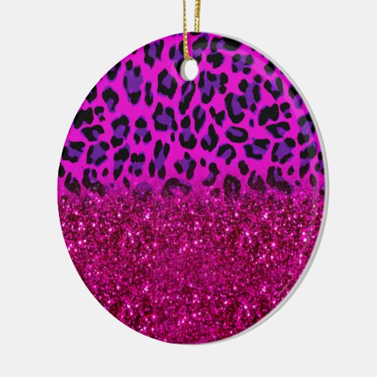 Mode Moderne roze Paarse glitter Leopard Keramisch Ornament (Links)