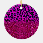 Mode Moderne roze Paarse glitter Leopard Keramisch Ornament (Achterkant)
