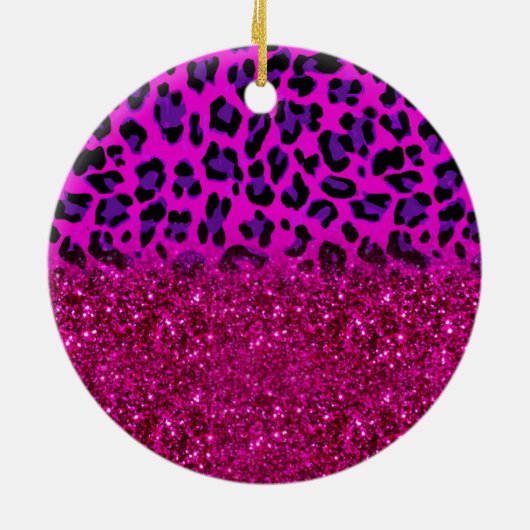 Mode Moderne roze Paarse glitter Leopard Keramisch Ornament (Achterkant)