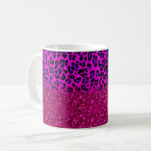 Mode Moderne roze Paarse glitter Leopard Koffiemok (Voorkant links)