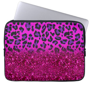 Mode Moderne roze Paarse glitter Leopard Laptop Sleeve