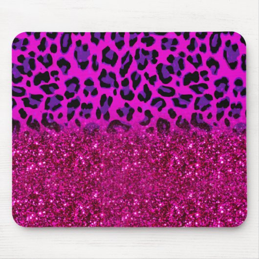 Mode Moderne roze Paarse glitter Leopard Muismat (Voorkant)