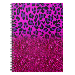 Mode Moderne roze Paarse glitter Leopard Notitieboek