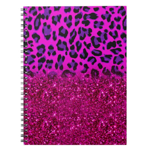 Mode Moderne roze Paarse glitter Leopard Notitieboek (Voorkant)