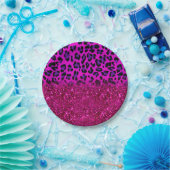 Mode Moderne roze Paarse glitter Leopard Papieren Bordje (Feest)