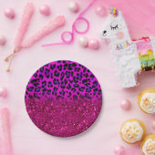 Mode Moderne roze Paarse glitter Leopard Papieren Bordje (Feest)