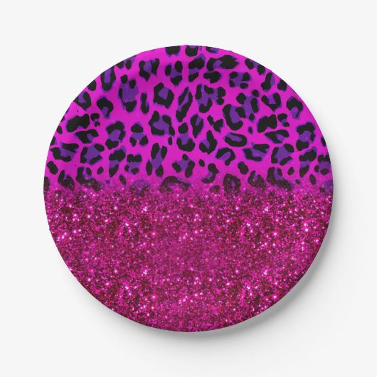 Mode Moderne roze Paarse glitter Leopard Papieren Bordje (Voorkant)