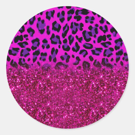Mode Moderne roze Paarse glitter Leopard Ronde Sticker (Voorkant)