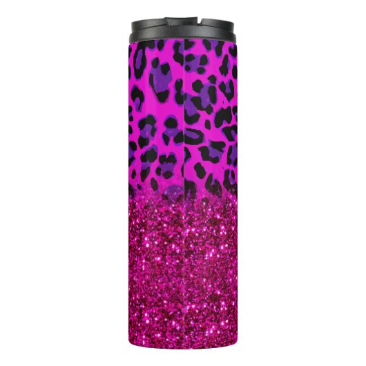 Mode Moderne roze Paarse glitter Leopard Thermosbeker (Achterkant)
