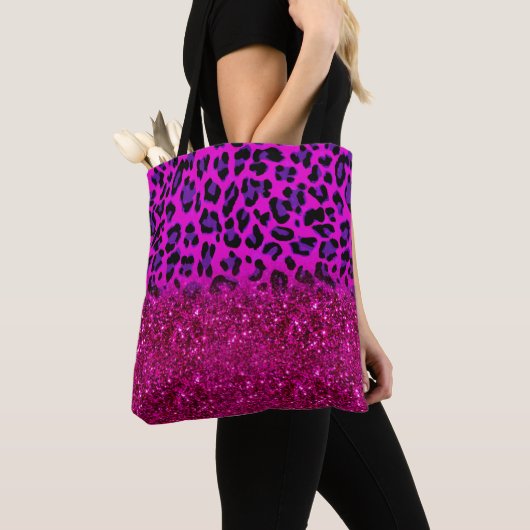Mode Moderne roze Paarse glitter Leopard Tote Bag (Dichtbij)