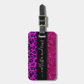 Mode Moderne roze Paarse glitterluipaard. Bagagelabel (Voorkant verticaal)