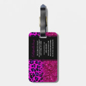 Mode Moderne roze Paarse glitterluipaard. Bagagelabel (Achterkant verticaal)
