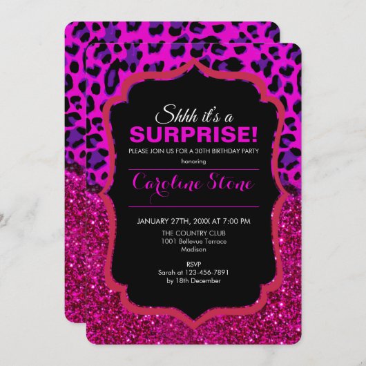 Mode Moderne roze Paarse glitterluipaard. Kaart (Voorkant / Achterkant)