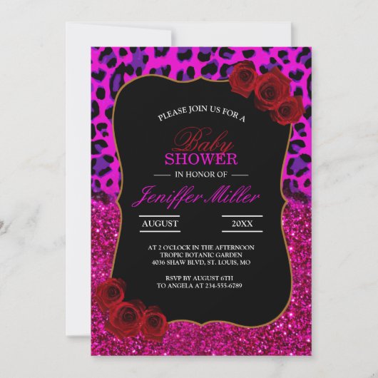 Mode Moderne roze Paarse glitterluipaard. Kaart (Voorkant)