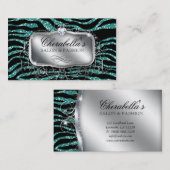 Mode Nail Salon Elegant Zebra Glitter Blauwgroen Visitekaartje (Voorkant / Achterkant)