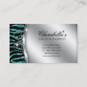 Mode Nail Salon Elegant Zebra Glitter Blauwgroen Visitekaartje (Achterkant)