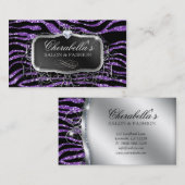 mode Nail Salon Elegant Zebra Glitter Purpl Visitekaartje (Voorkant / Achterkant)