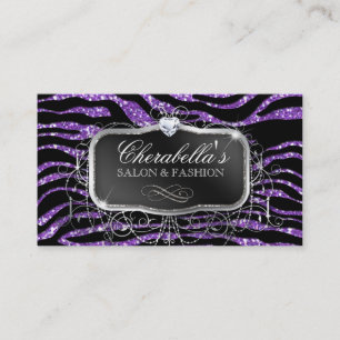 mode Nail Salon Elegant Zebra Glitter Purpl Visitekaartje