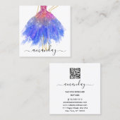 Mode Ontwerper Glitter Dress Logo QR Gold Blue Vierkante Visitekaartje (Voorkant / Achterkant)