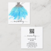 Mode Ontwerper Glitter Dress Logo QR Grijs Blauw Vierkante Visitekaartje (Voorkant / Achterkant)
