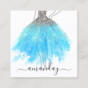 Mode Ontwerper Glitter Dress Logo QR Grijs Blauw Vierkante Visitekaartje