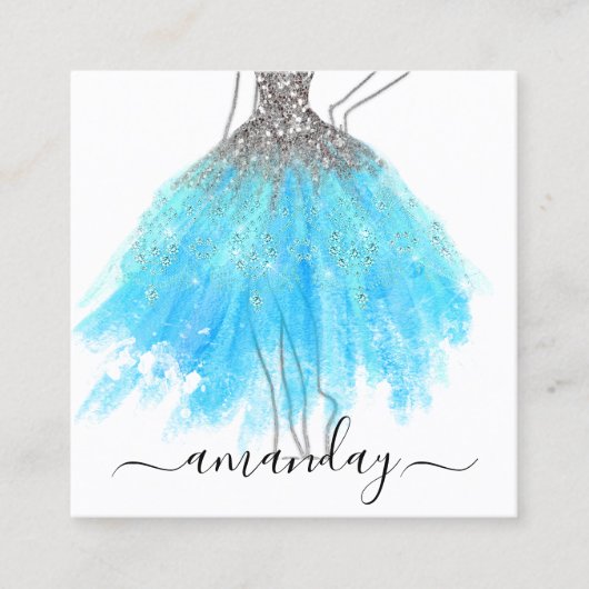 Mode Ontwerper Glitter Dress Logo QR Grijs Blauw Vierkante Visitekaartje (Voorkant)