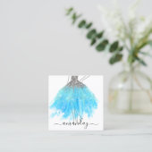 Mode Ontwerper Glitter Dress Logo QR Grijs Blauw Vierkante Visitekaartje (Staand voorkant)