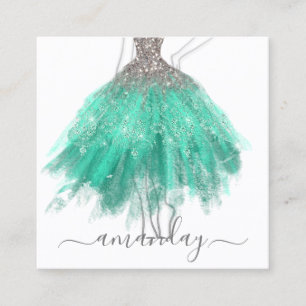 Mode Ontwerper Glitter Dress Logo QR Groen Vierkante Visitekaartje