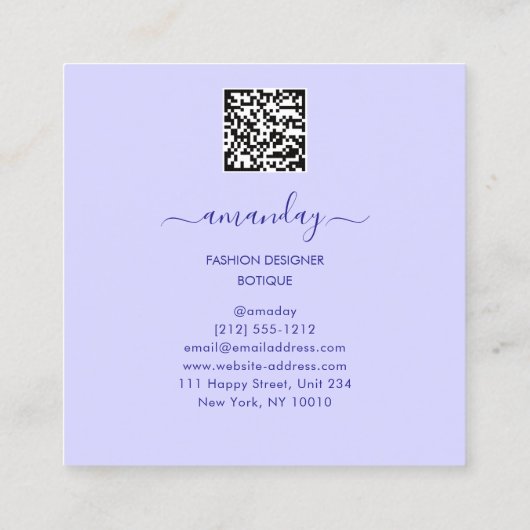 Mode Ontwerper Roos Blauw Dress QR Logo Vierkante Visitekaartje (Achterkant)