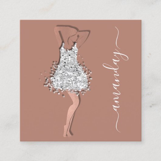 Mode Ontwerper Roos Grijze Dress QR-code Vierkante Visitekaartje (Voorkant)