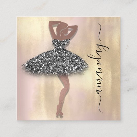 Mode Ontwerper Roos Zwarte Dress QR-code Vierkante Visitekaartje (Voorkant)