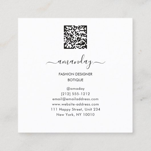 Mode Ontwerper Winkelen Glitter Dress QR Code Wit Vierkante Visitekaartje (Achterkant)