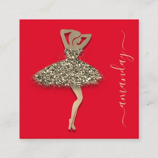 Mode Ontwerper Winkelwinkel QR Code Logo Gold Red Vierkante Visitekaartje (Voorkant)